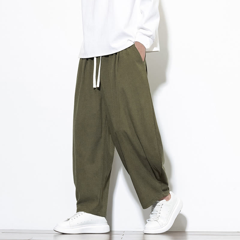 Pantalones harén Buddha Stones de pana de algodón puro liso hasta el tobillo con bolsillos para hombre - image 6