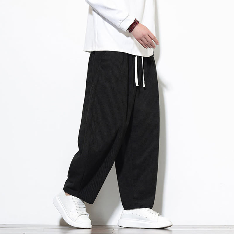 Pantalones harén Buddha Stones de pana de algodón puro liso hasta el tobillo con bolsillos para hombre - image 22