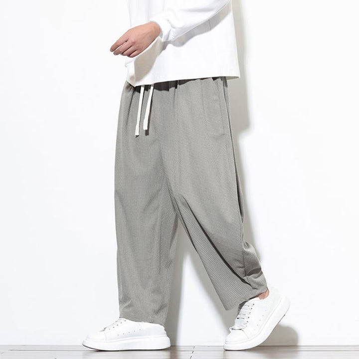 Pantalones harén Buddha Stones de pana de algodón puro liso hasta el tobillo con bolsillos para hombre - image 12
