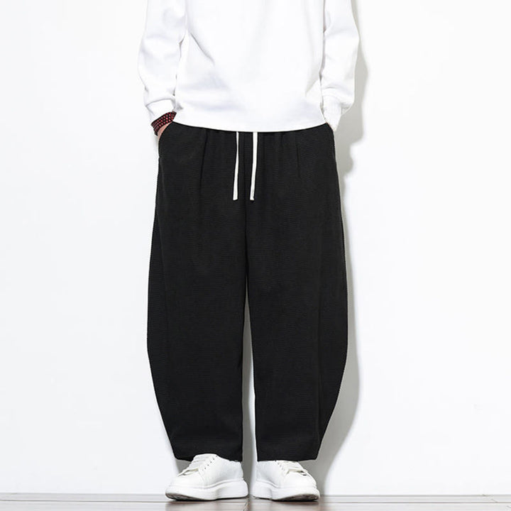 Pantalones harén Buddha Stones de pana de algodón puro liso hasta el tobillo con bolsillos para hombre - image 19