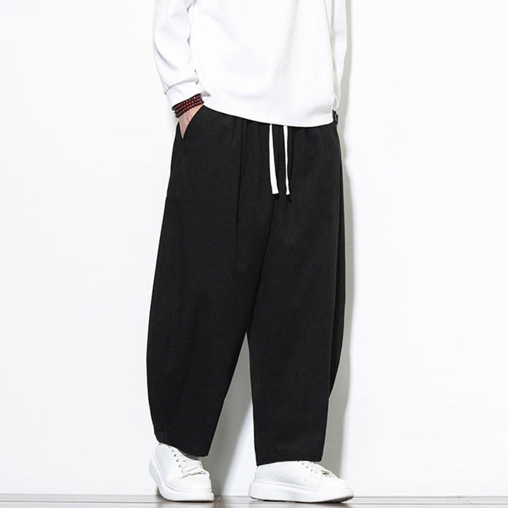 Pantalones harén Buddha Stones de pana de algodón puro liso hasta el tobillo con bolsillos para hombre - image 20