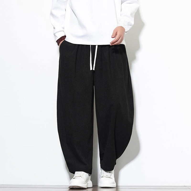 Pantalones harén Buddha Stones de pana de algodón puro liso hasta el tobillo con bolsillos para hombre - image 17