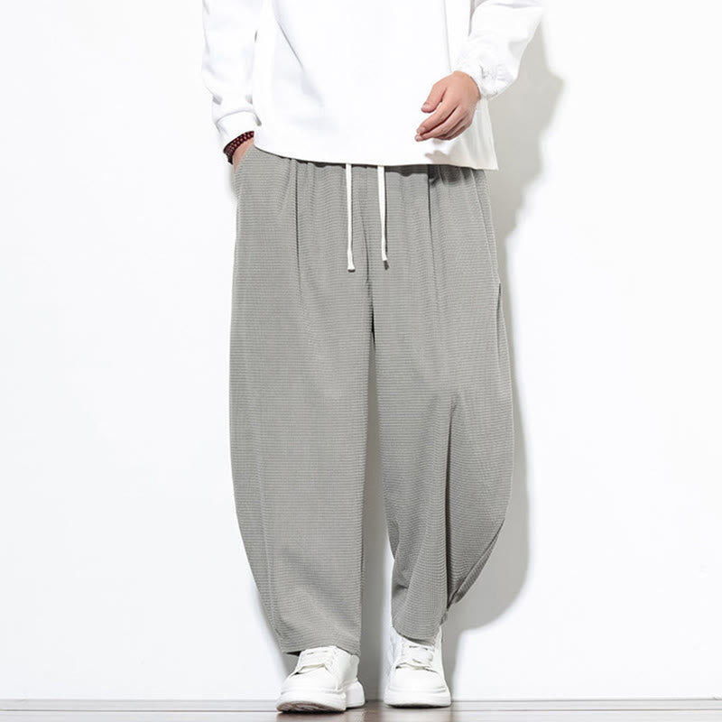 Pantalones harén Buddha Stones de pana de algodón puro liso hasta el tobillo con bolsillos para hombre - image 15