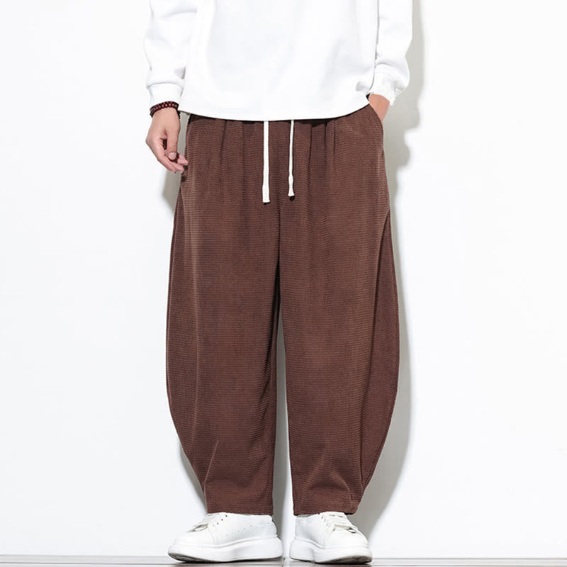 Pantalones harén Buddha Stones de pana de algodón puro liso hasta el tobillo con bolsillos para hombre - image 28