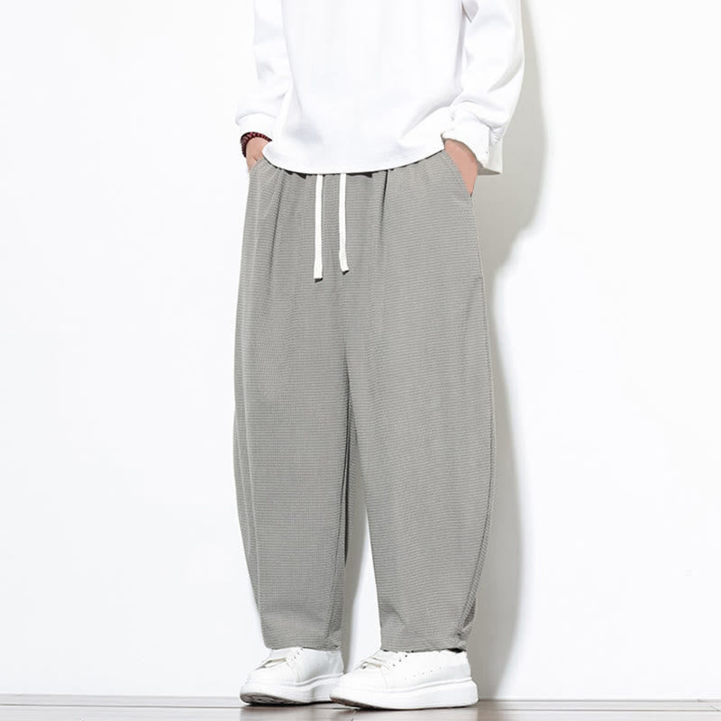 Pantalones harén Buddha Stones de pana de algodón puro liso hasta el tobillo con bolsillos para hombre - image 9
