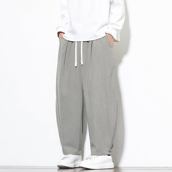 Pantalones harén Buddha Stones de pana de algodón puro liso hasta el tobillo con bolsillos para hombre - image 9