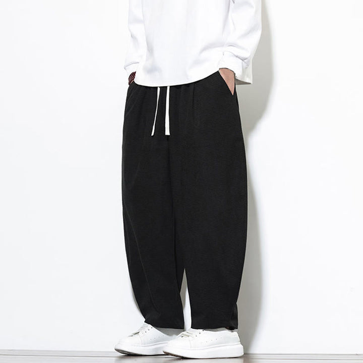 Pantalones harén Buddha Stones de pana de algodón puro liso hasta el tobillo con bolsillos para hombre - image 18