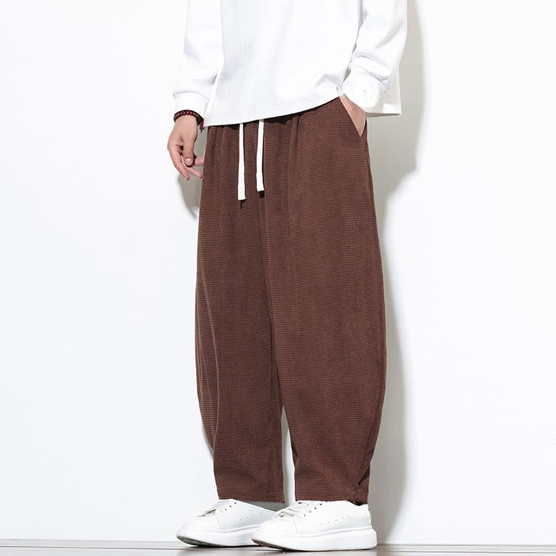 Pantalones harén Buddha Stones de pana de algodón puro liso hasta el tobillo con bolsillos para hombre - image 30