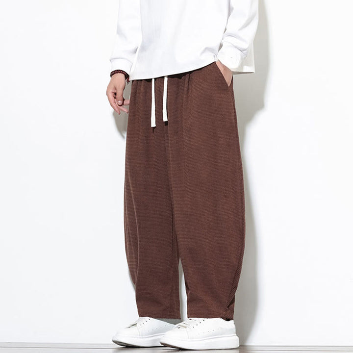 Pantalones harén Buddha Stones de pana de algodón puro liso hasta el tobillo con bolsillos para hombre - image 30