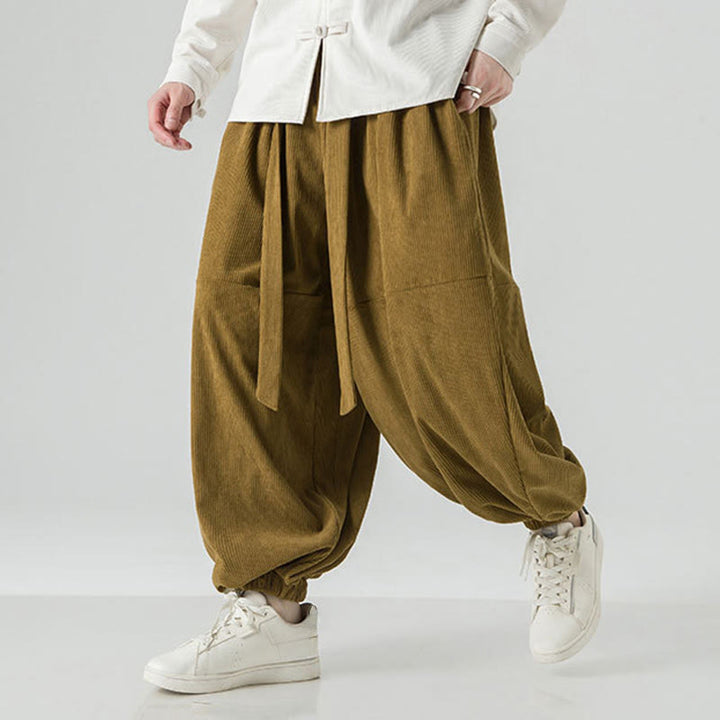 Pantalones harén de pana de algodón puro con bolsillos para hombre, de color liso, de Buddha Stones, para invierno - image 19