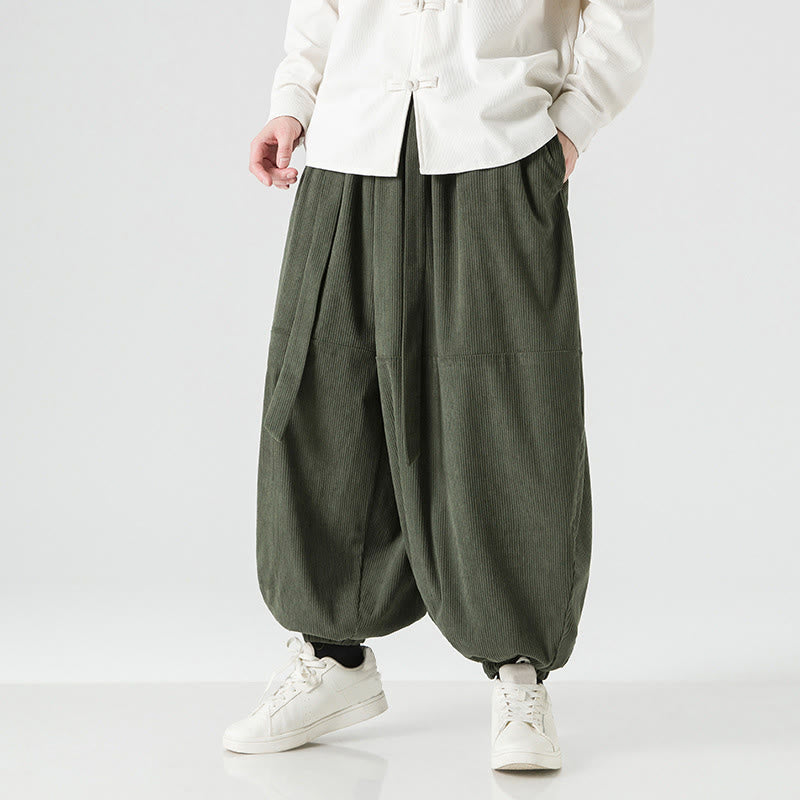 Pantalones harén de pana de algodón puro con bolsillos para hombre, de color liso, de Buddha Stones, para invierno - image 2