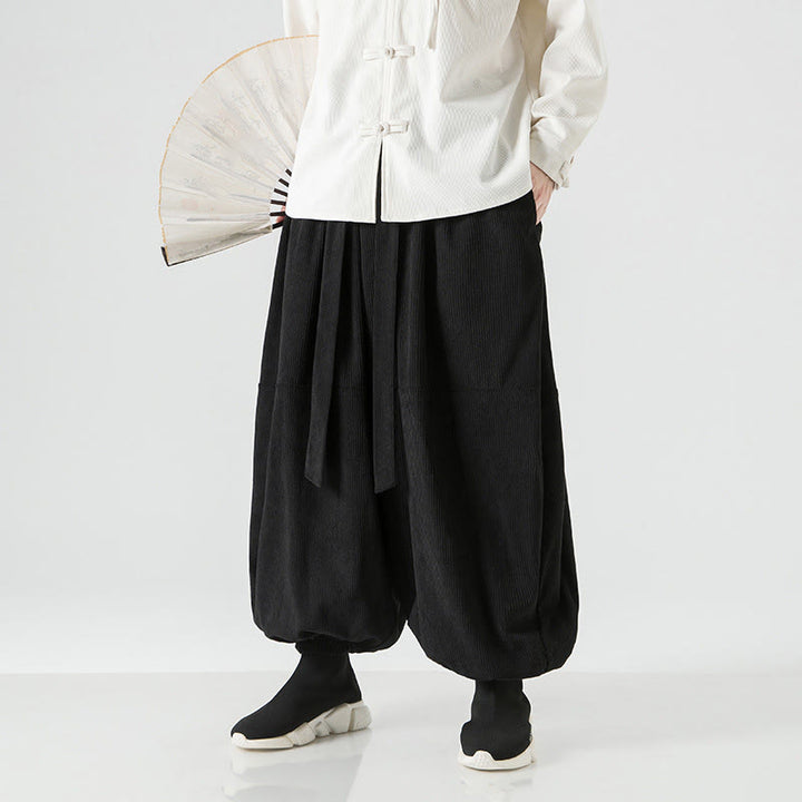 Pantalones harén de pana de algodón puro con bolsillos para hombre, de color liso, de Buddha Stones, para invierno - Negro - US/UK/AU48，EU58(5XL) - image 9