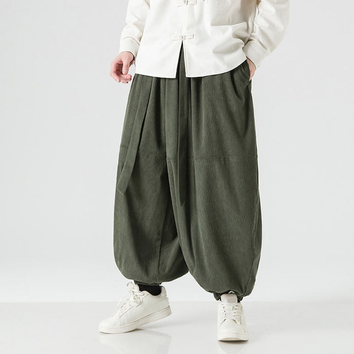 Pantalones harén de pana de algodón puro con bolsillos para hombre, de color liso, de Buddha Stones, para invierno - image 2