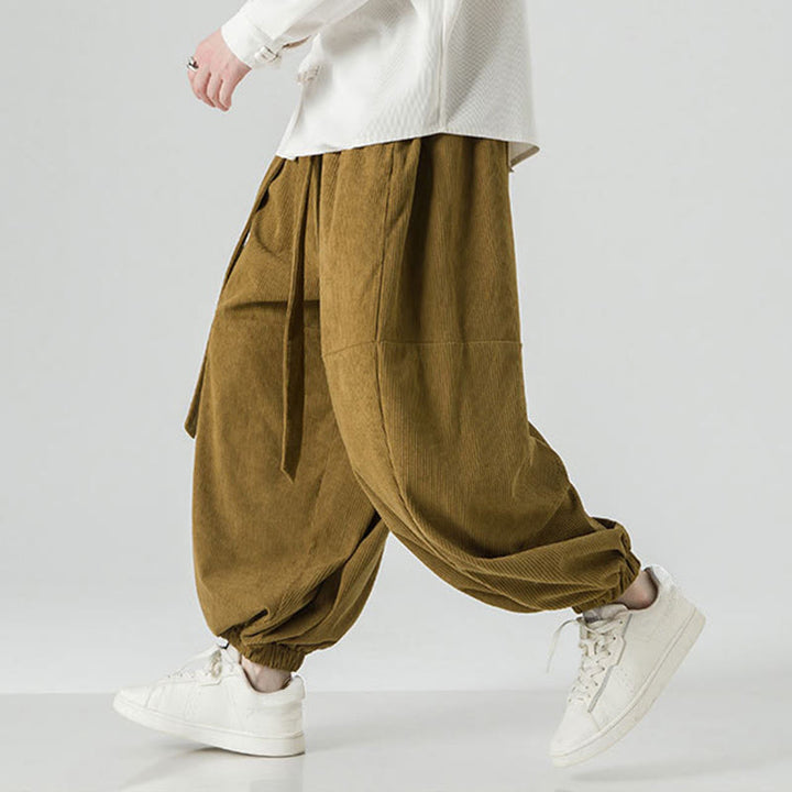 Pantalones harén de pana de algodón puro con bolsillos para hombre, de color liso, de Buddha Stones, para invierno - image 20