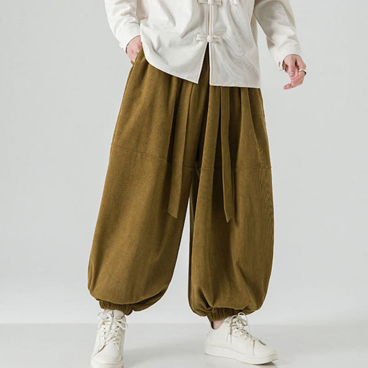 Pantalones harén de pana de algodón puro con bolsillos para hombre, de color liso, de Buddha Stones, para invierno - image 23