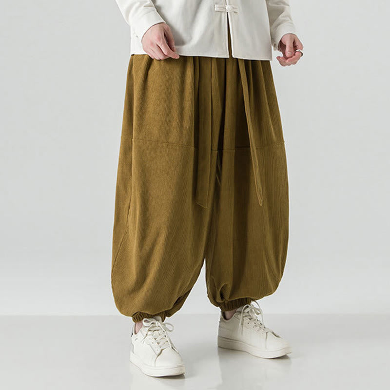 Pantalones harén de pana de algodón puro con bolsillos para hombre, de color liso, de Buddha Stones, para invierno - image 22