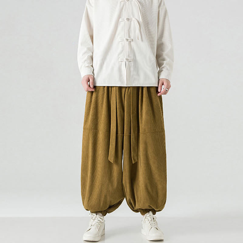 Pantalones harén de pana de algodón puro con bolsillos para hombre, de color liso, de Buddha Stones, para invierno - image 24