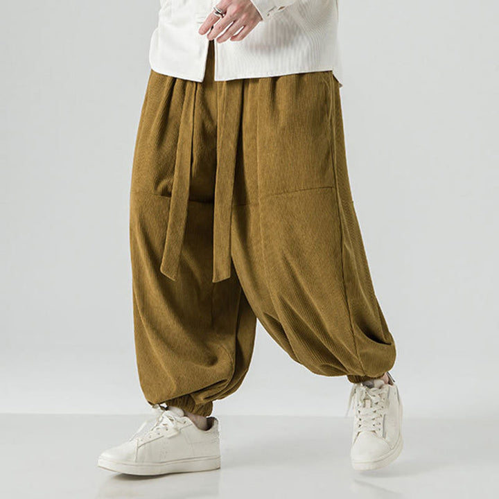 Pantalones harén de pana de algodón puro con bolsillos para hombre, de color liso, de Buddha Stones, para invierno - image 18