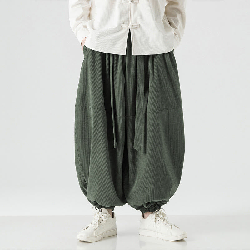 Pantalones harén de pana de algodón puro con bolsillos para hombre, de color liso, de Buddha Stones, para invierno - image 4