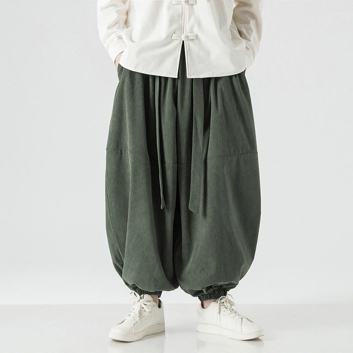 Pantalones harén de pana de algodón puro con bolsillos para hombre, de color liso, de Buddha Stones, para invierno - image 4