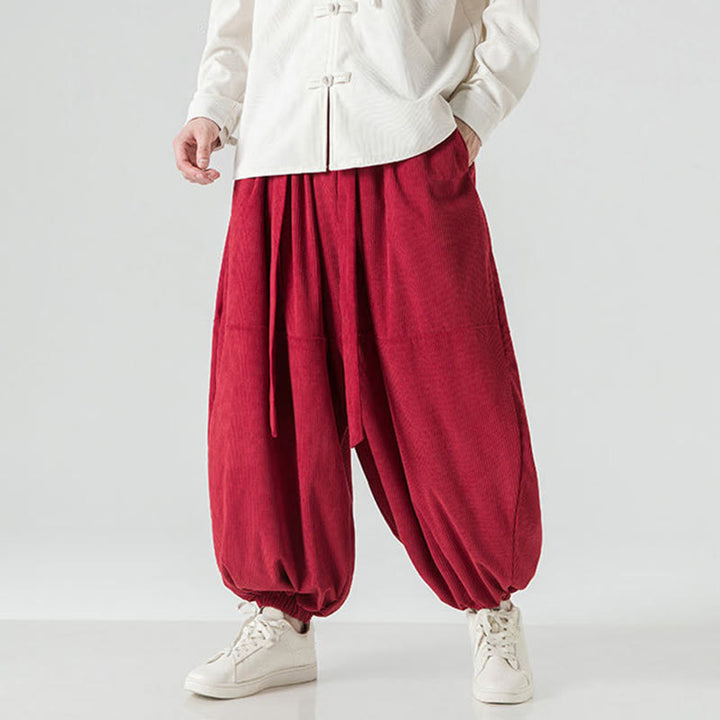 Pantalones harén de pana de algodón puro con bolsillos para hombre, de color liso, de Buddha Stones, para invierno - image 29
