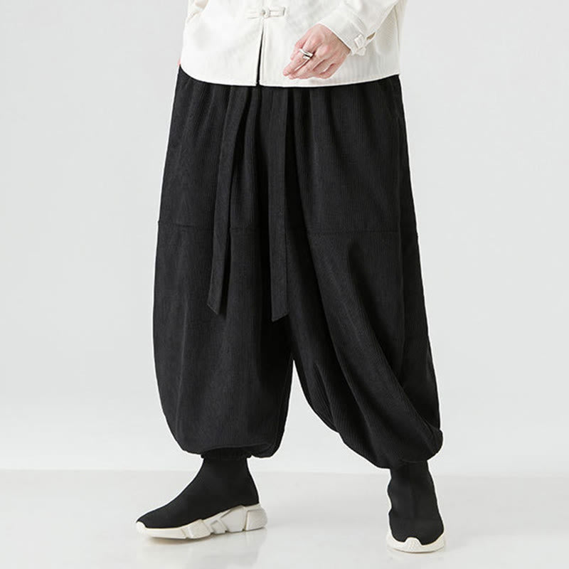Pantalones harén de pana de algodón puro con bolsillos para hombre, de color liso, de Buddha Stones, para invierno - image 12