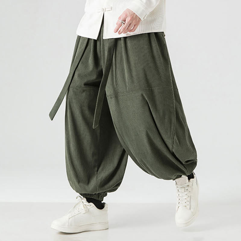 Pantalones harén de pana de algodón puro con bolsillos para hombre, de color liso, de Buddha Stones, para invierno - Verdemar - US/UK/AU48，EU58(5XL) - image 0