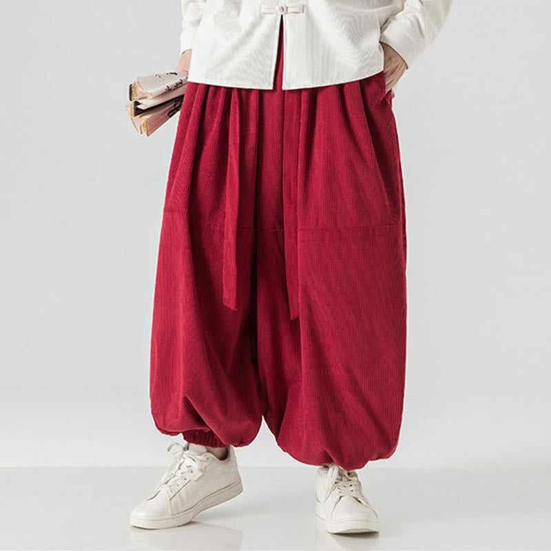 Pantalones harén de pana de algodón puro con bolsillos para hombre, de color liso, de Buddha Stones, para invierno - image 26