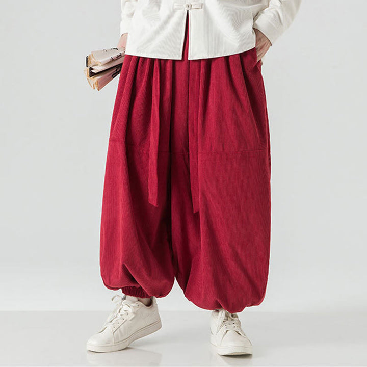 Pantalones harén de pana de algodón puro con bolsillos para hombre, de color liso, de Buddha Stones, para invierno - image 26