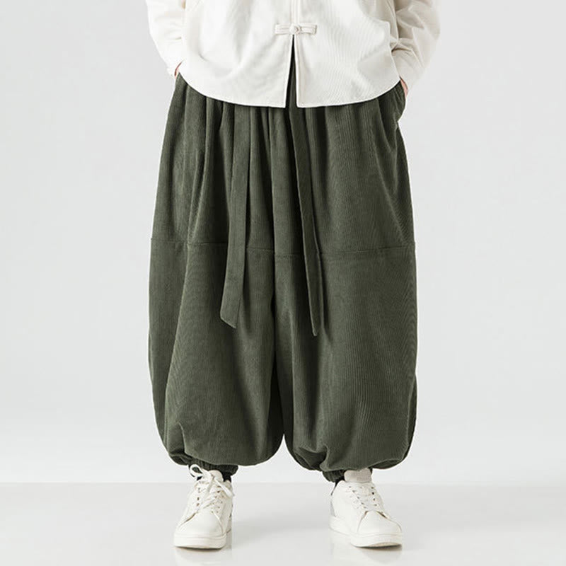 Pantalones harén de pana de algodón puro con bolsillos para hombre, de color liso, de Buddha Stones, para invierno - image 1