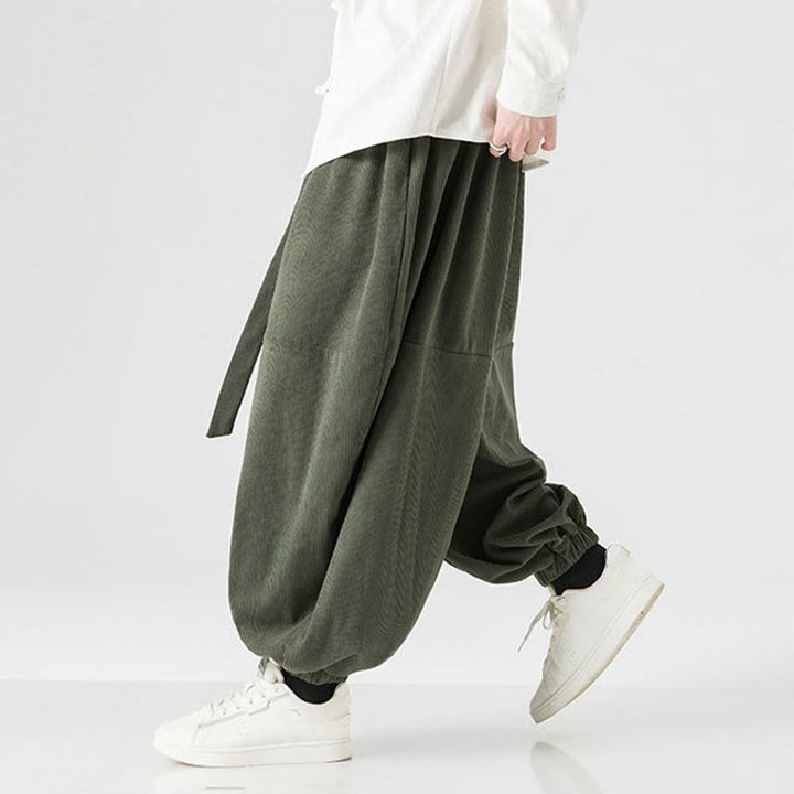 Pantalones harén de pana de algodón puro con bolsillos para hombre, de color liso, de Buddha Stones, para invierno - image 5