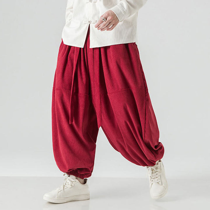 Pantalones harén de pana de algodón puro con bolsillos para hombre, de color liso, de Buddha Stones, para invierno - image 28