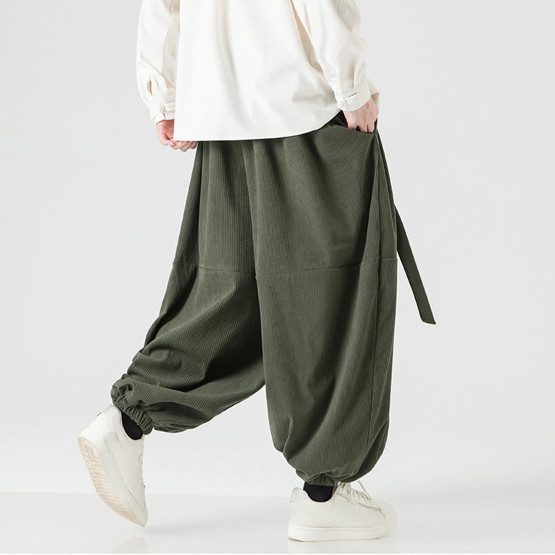 Pantalones harén de pana de algodón puro con bolsillos para hombre, de color liso, de Buddha Stones, para invierno - image 7