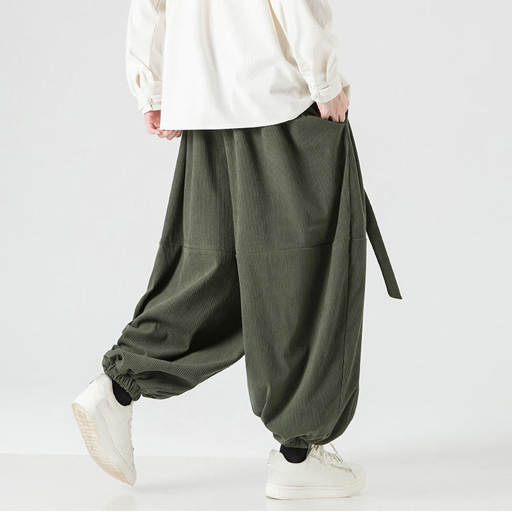 Pantalones harén de pana de algodón puro con bolsillos para hombre, de color liso, de Buddha Stones, para invierno - image 7