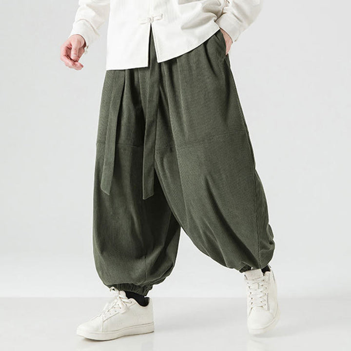 Pantalones harén de pana de algodón puro con bolsillos para hombre, de color liso, de Buddha Stones, para invierno - image 3