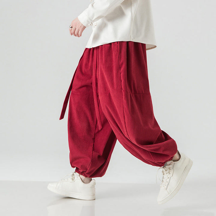 Pantalones harén de pana de algodón puro con bolsillos para hombre, de color liso, de Buddha Stones, para invierno - image 27