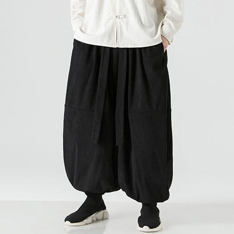 Pantalones harén de pana de algodón puro con bolsillos para hombre, de color liso, de Buddha Stones, para invierno - image 10
