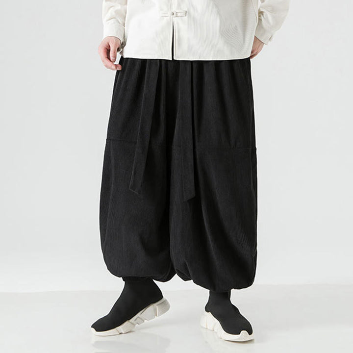 Pantalones harén de pana de algodón puro con bolsillos para hombre, de color liso, de Buddha Stones, para invierno - image 13