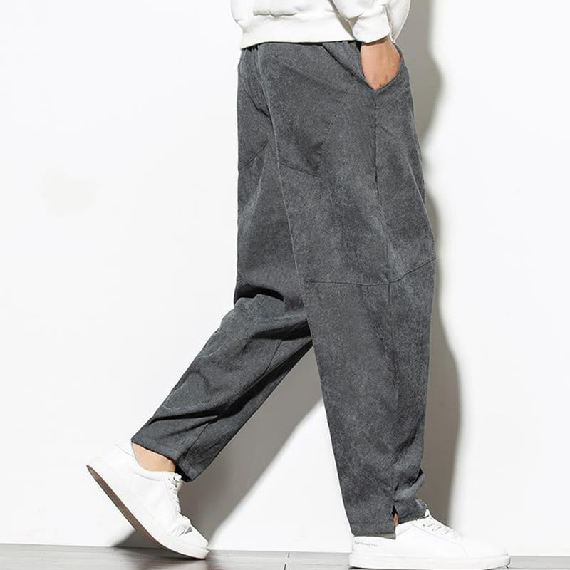 Pantalones cónicos de pana de algodón con bolsillos para hombre Buddha Stones Fall Pure Color - image 3
