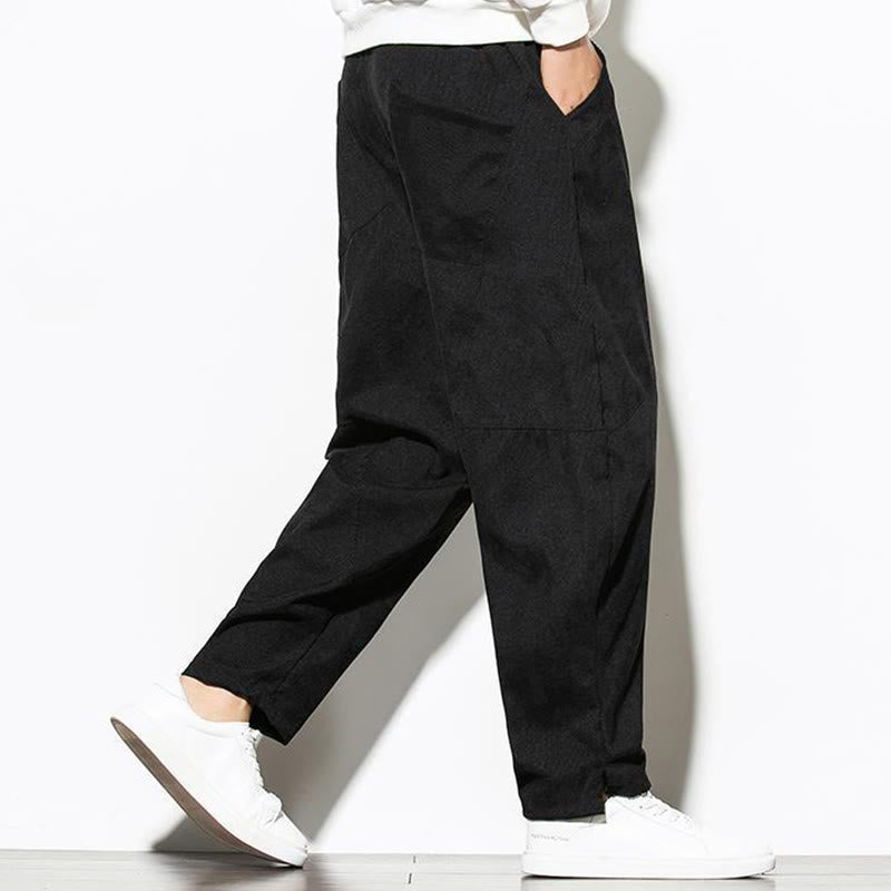 Pantalones cónicos de pana de algodón con bolsillos para hombre Buddha Stones Fall Pure Color - image 16