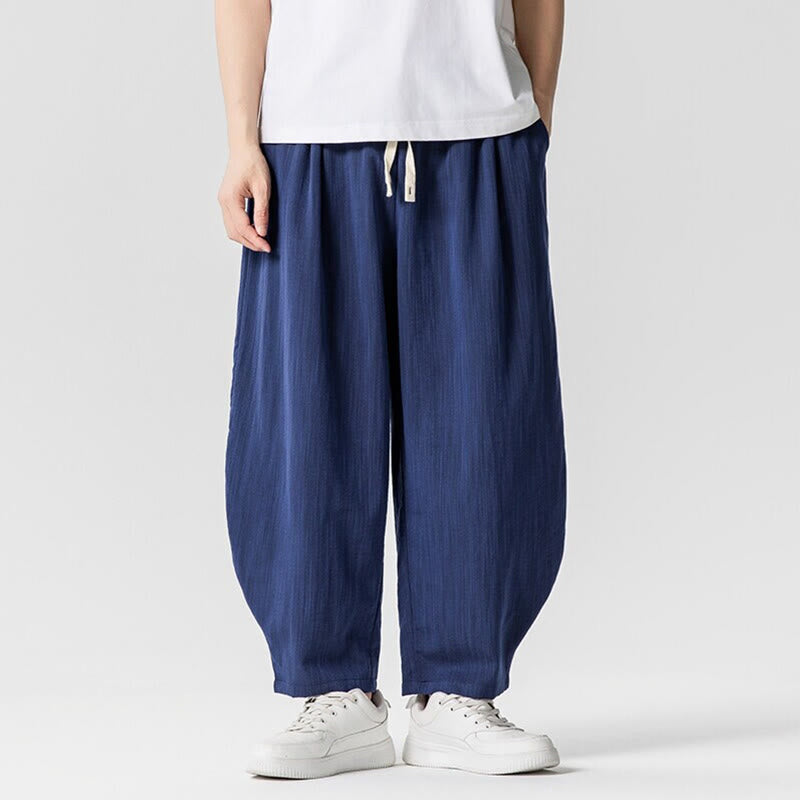 Pantalones tobilleros de algodón con cordón y bolsillos para hombre , de Buddha Stones, de verano, en color puro - Azul medio - US/UK/AU46, EU56 (5XL) - image 0