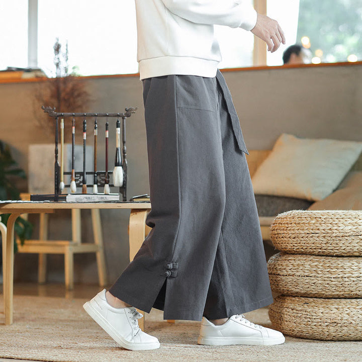 Pantalones anchos de algodón con bolsillos y cordón chino con diseño de Buddha Stones para hombre - image 4