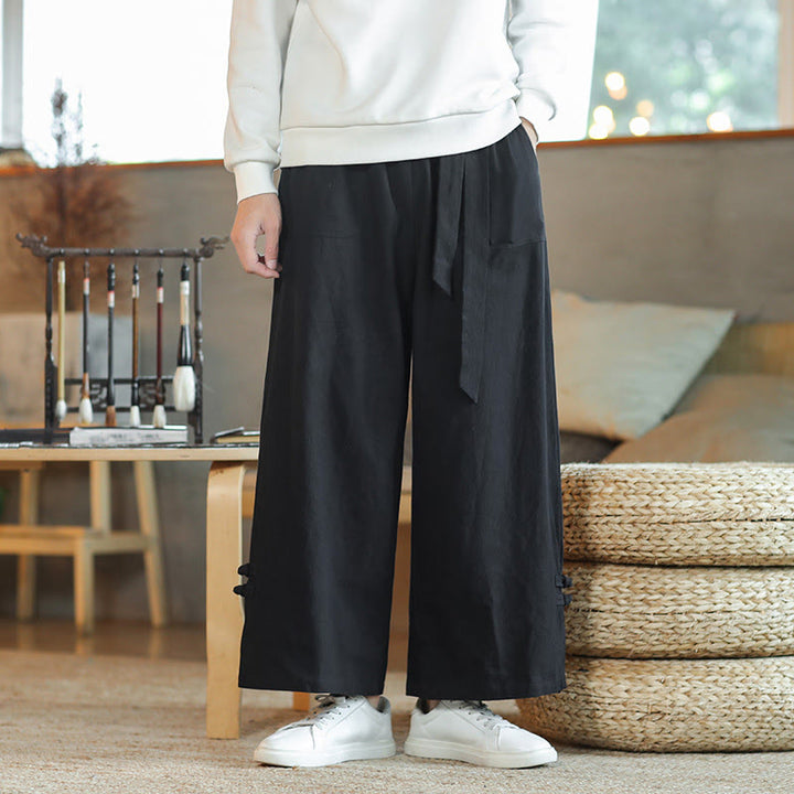 Pantalones anchos de algodón con bolsillos y cordón chino con diseño de Buddha Stones para hombre - Negro - US/UK/AU46, EU56 (5XL) - image 13
