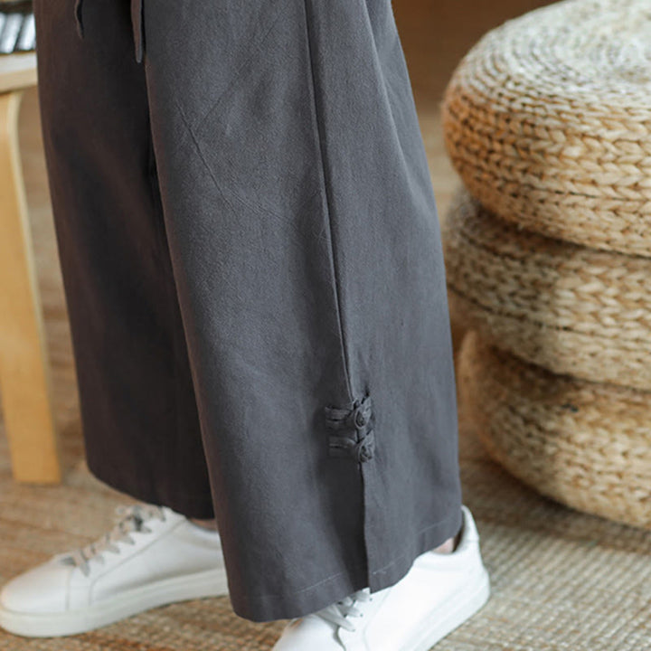 Pantalones anchos de algodón con bolsillos y cordón chino con diseño de Buddha Stones para hombre - image 12