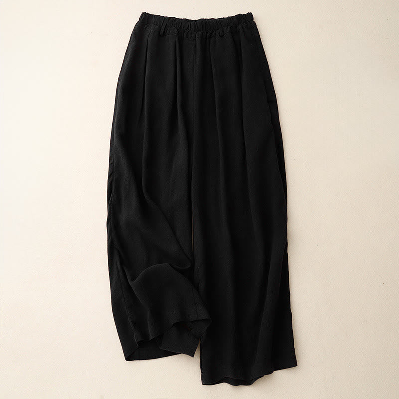 Pantalones anchos de algodón de color liso para mujer con bolsillos y estampados de Buddha Stones - Negro - US8-10，UK/AU12-14，EU40-42 (2XL) - image 0