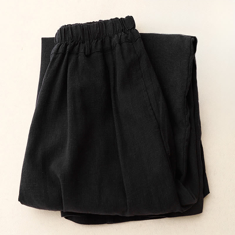 Pantalones anchos de algodón de color liso para mujer con bolsillos y estampados de Buddha Stones - image 1