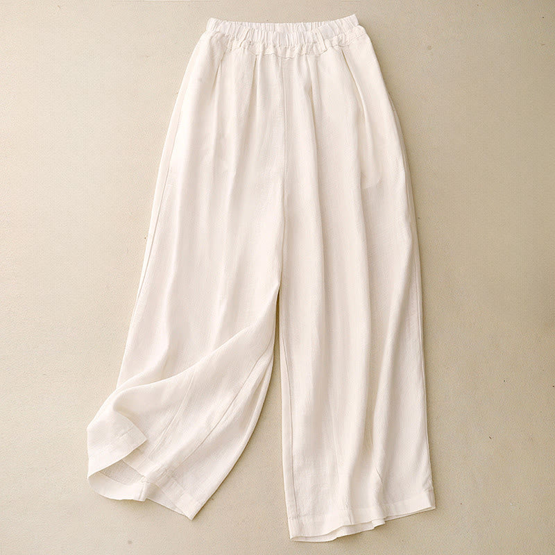Pantalones anchos de algodón de color liso para mujer con bolsillos y estampados de Buddha Stones - Concha - US8-10，UK/AU12-14，EU40-42 (2XL) - image 6