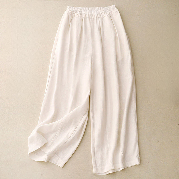 Pantalones anchos de algodón de color liso para mujer con bolsillos y estampados de Buddha Stones - Concha - US8-10，UK/AU12-14，EU40-42 (2XL) - image 6