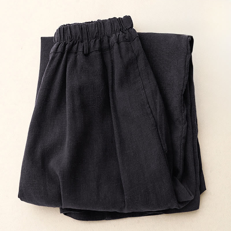 Pantalones anchos de algodón de color liso para mujer con bolsillos y estampados de Buddha Stones - image 26
