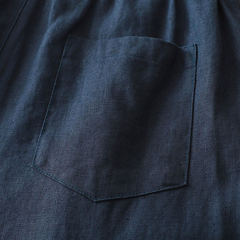 Pantalones anchos con botones y bolsillos para mujer de algodón de color liso con Buddha Stones - image 2